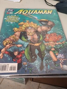 DC Comics Aquaman Comic Cover - Teal, Green, Gold In Sleeve